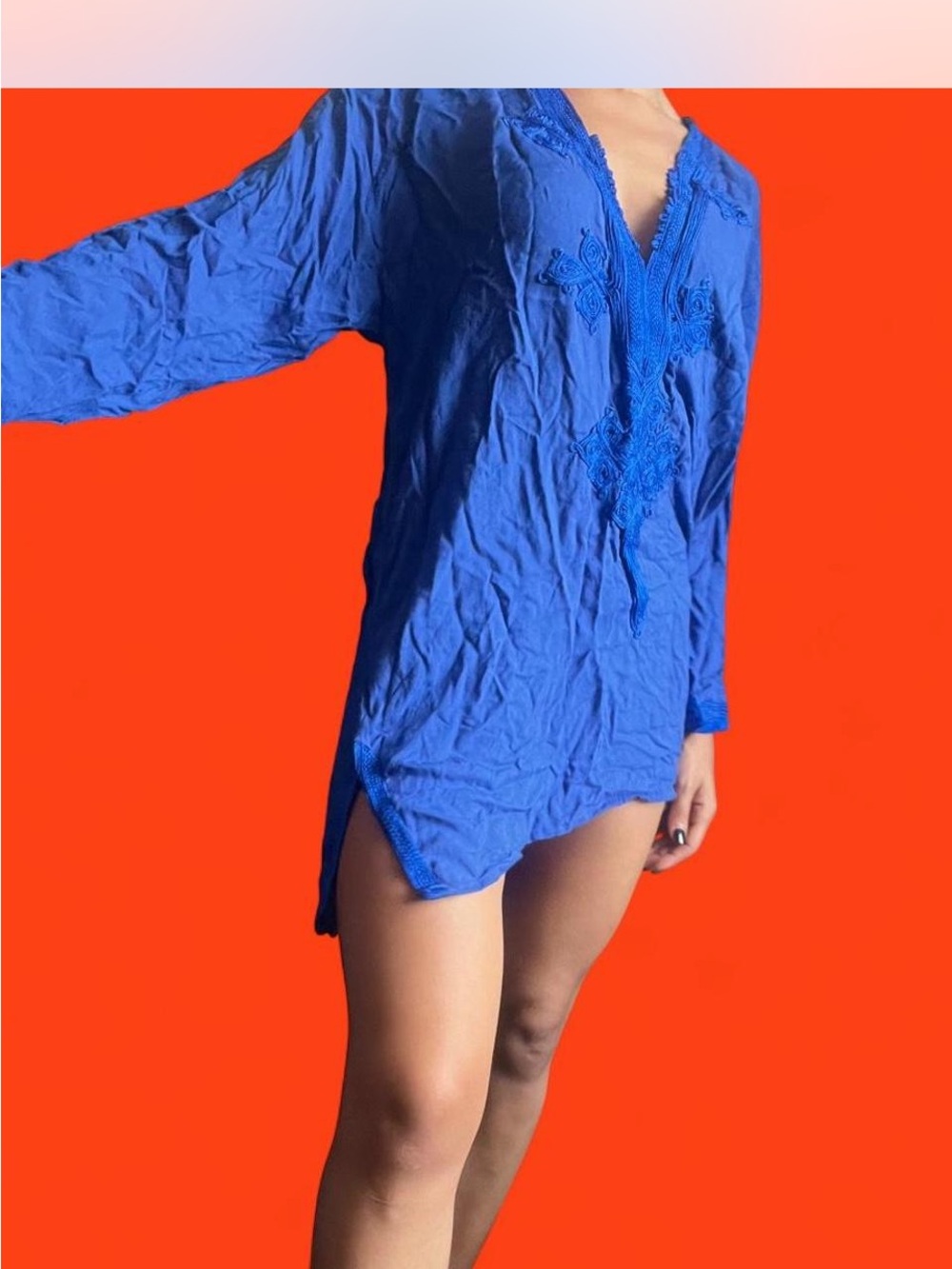 Women’s Blue Embroidered Swim Cover-Up Tunic